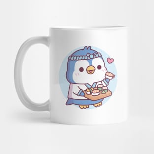 Cute Blue Penguin Sushi Chef Mug